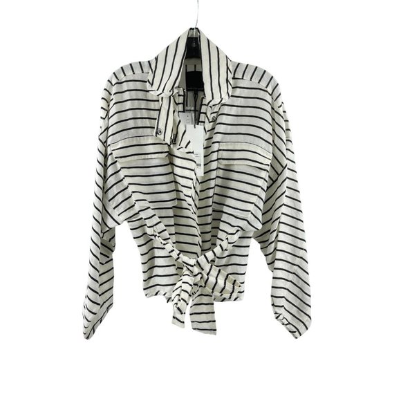 NWT Marissa Webb White Black Striped Kayla Wrap Belt Crop Jacket Size Small $598 - Picture 2 of 16